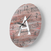 Roos goudfolie en rustiek houtmonogram grote klok (Hoek)