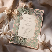 Roos Goudfolie en Sage Barok Bruiloft Folie Uitnodiging