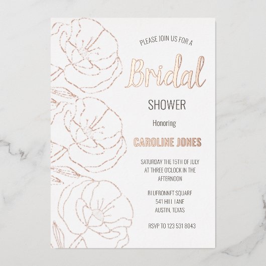 Roos Goudfolie Floral Elegant Vrijgezellenfeest Folie Uitnodiging (Voorkant)