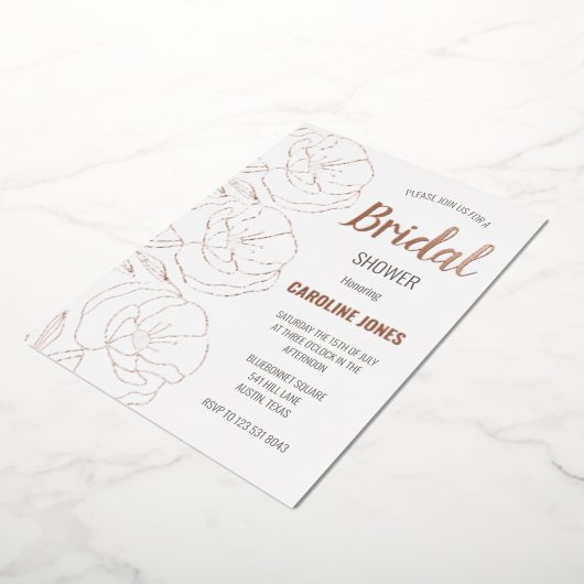 Roos Goudfolie Floral Elegant Vrijgezellenfeest Folie Uitnodiging (Gedraaid)