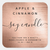 Roos goudfolie, geborsteld metaal sojameletiket vierkante sticker (Voorkant)