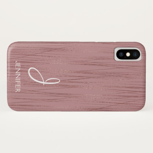 Roos goudfolie gestreept patroonmonogram Case-Mate iPhone case (Achterkant (horizontaal))
