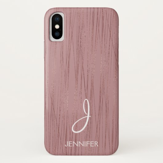Roos goudfolie gestreept patroonmonogram Case-Mate iPhone case (Achterkant)