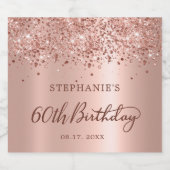 Roos Goudfolie Glitter 60e Verjaardag Monogram Sparkling Wijnetiket (Enkel label)