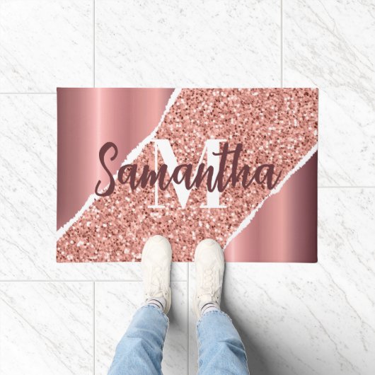 Roos goudfolie glitter deurmat (Binnen)