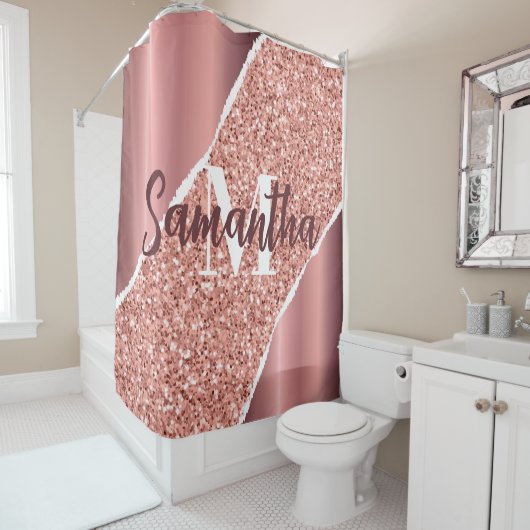 Roos goudfolie glitter douchegordijn (In situ)