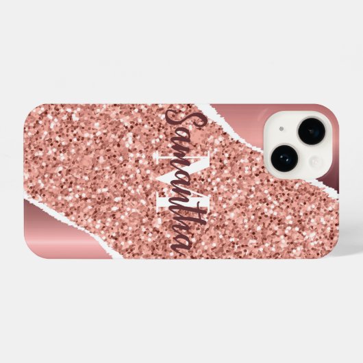 Roos goudfolie glitter iPhone hoesje (Achterkant horizontaal)