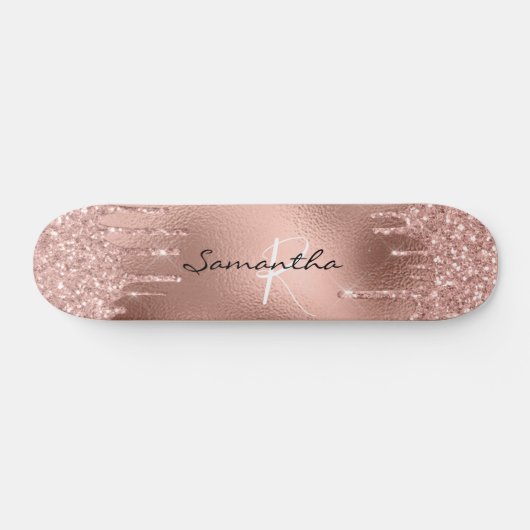 Roos goudFolie Glitter Monogram  Persoonlijk Skateboard (Horizontaal)