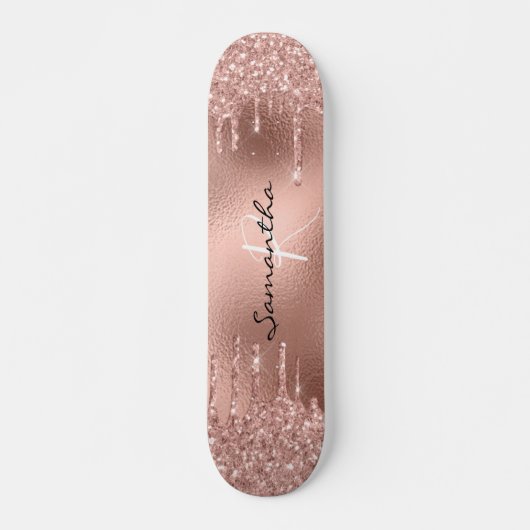 Roos goudFolie Glitter Monogram  Persoonlijk Skateboard (Voorkant)