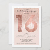 Roos goudfolie glitter script zwart Sweet 16 foto Kaart (Voorkant)