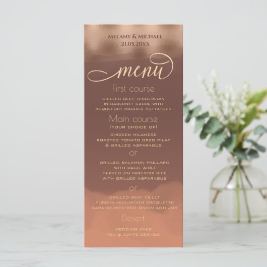 Roos goudfolie kaneel kantaloupe waterverf menu (Staand voorkant)