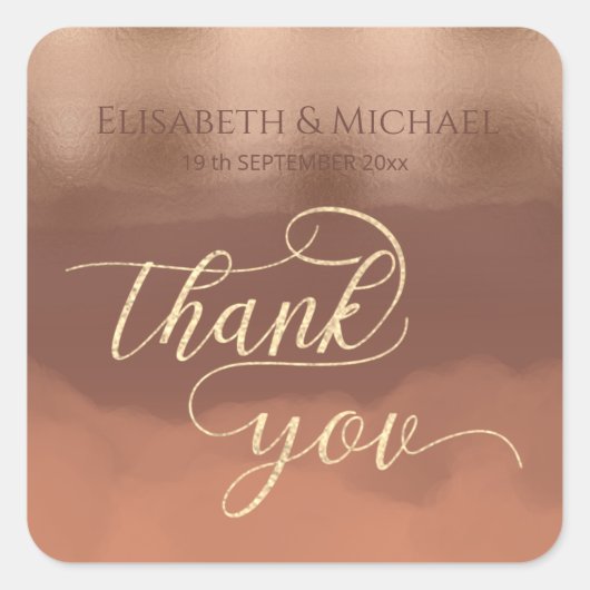 Roos goudfolie kaneel kantaloupe waterverf vierkante sticker (Voorkant)