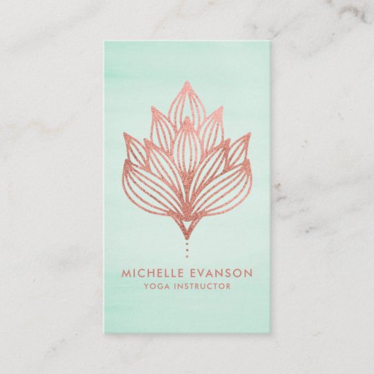 Roos Goudfolie Lotus Bloemgroene Waterverf Visitekaartje (Voorkant)