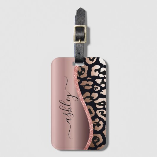 Roos goudfolie luipaard print bagagelabel (Voorkant (verticaal))