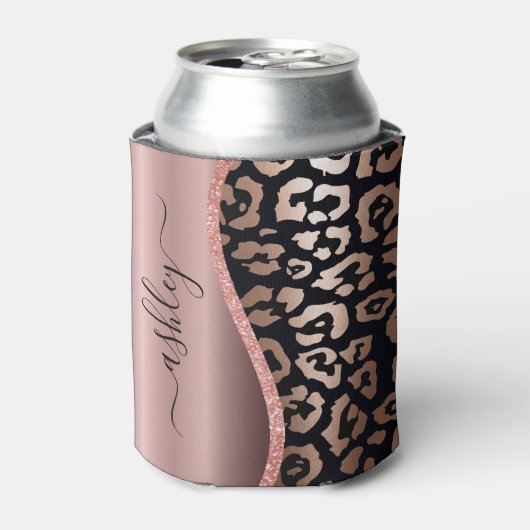 Roos goudfolie luipaard print blikjeskoeler (Blikje Voorkant)