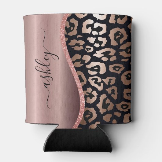 Roos goudfolie luipaard print blikjeskoeler (Achterkant)