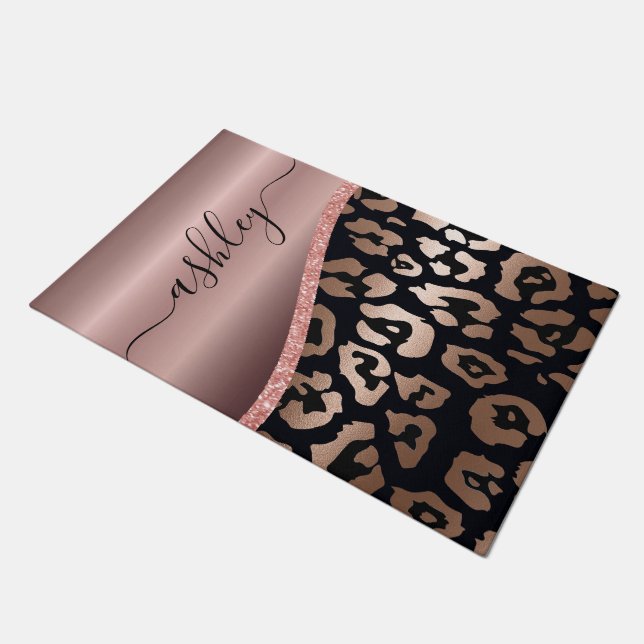 Roos goudfolie luipaard print deurmat (Schuin)