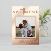 Roos goudfolie moderne fotobruiloft met behoud van folie uitnodiging (Staand Voorkant)