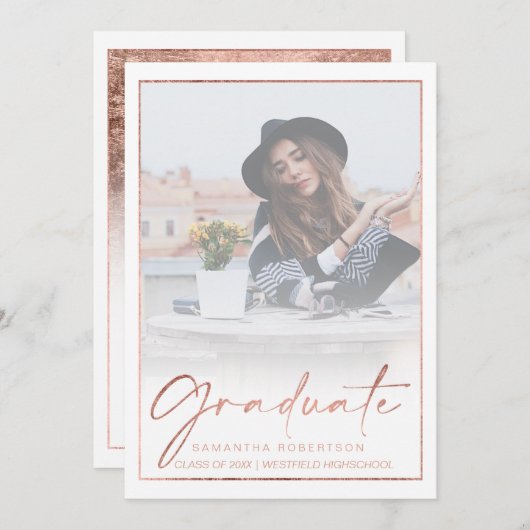 Roos goudfolie rand kalligrafie afstuderen kaart (Voorkant / Achterkant)