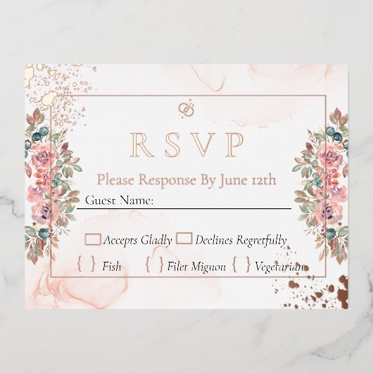 Roos goudfolie rsvp bruiloft folie feestdagen briefkaart (Voorkant)