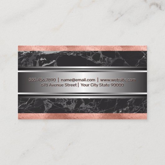 Roos goudfolie trim | Zwart marmer zilver metallic Visitekaartje (Achterkant)