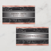 Roos goudfolie trim | Zwart marmer zilver metallic Visitekaartje (Voorkant / Achterkant)