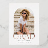 Roos goudfolie wit modern minimalistisch Afstudere Folie Uitnodiging (Voorkant)