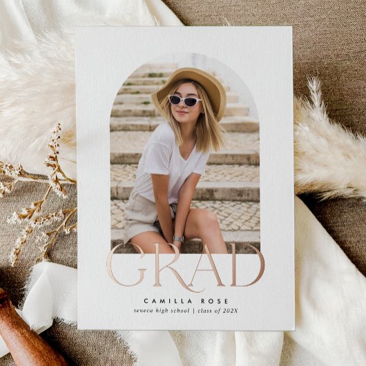 Roos goudfolie wit modern minimalistisch Afstudere Folie Uitnodiging