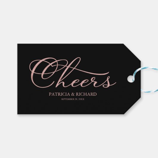 Roos Goudfolie Zwart Cheers Wijnfles Labels Cadeaulabel (Voorkant (Horizontaal))