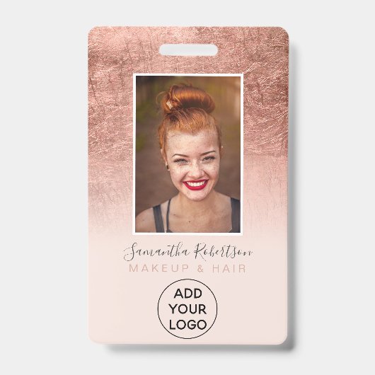 Roos goudfolie zwart-roze logo foto van werknemer badge (Front)