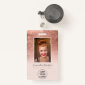 Roos goudfolie zwart-roze logo foto van werknemer badge (Voorkant met intrekbare)