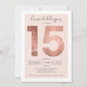 Roos goudfoliescript blauw quinceanera foto kaart (Voorkant)