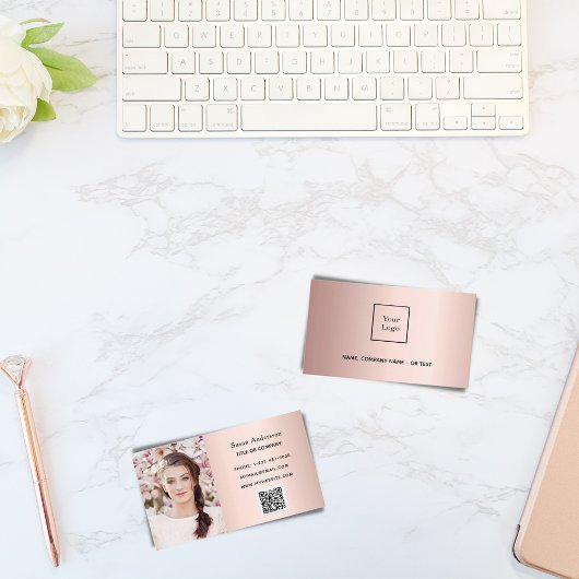 Roos goudfoto QR-code elegant vrouw Visitekaartje