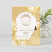 Roos goudgele tiara prinses Quinceanera Kaart (Staand voorkant)