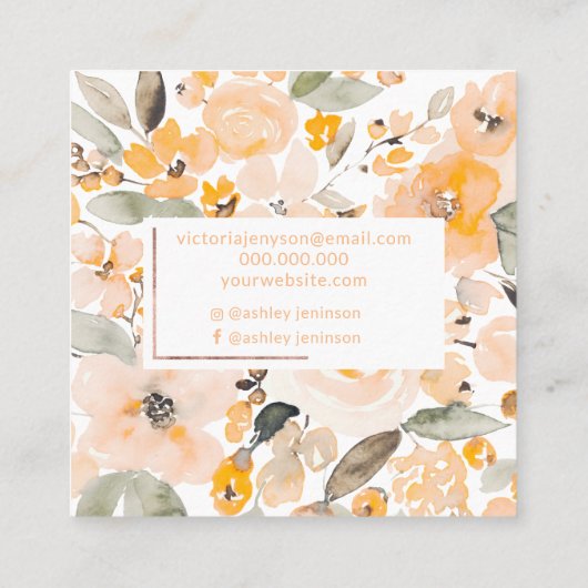 Roos Goudgele waterverf chic make-up Vierkante Visitekaartje (Achterkant)