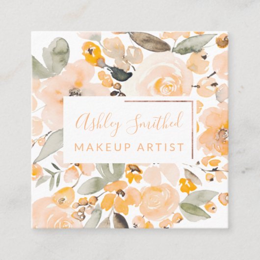 Roos Goudgele waterverf chic make-up Vierkante Visitekaartje (Voorkant)