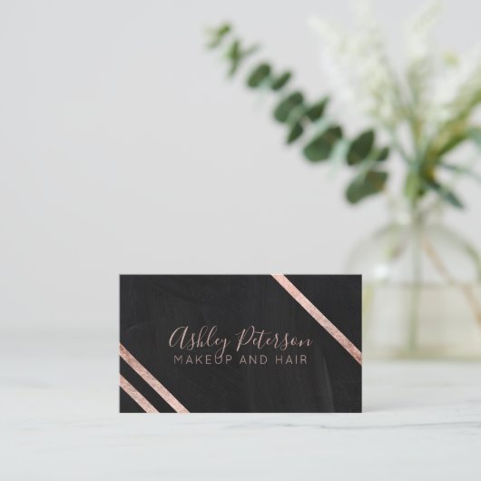 Roos goudgeo-chalkboardhaar make-up typografie visitekaartje (Staand voorkant)
