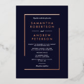 Roos goudgeometrische lijsten foto bruiloft folie uitnodiging (Voorkant)