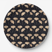 Roos goudginko verlaat zwarte achtergrond papieren bordje (Voorkant)