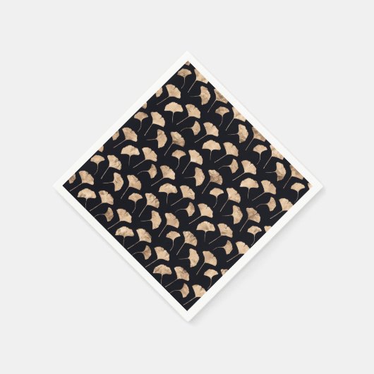 Roos goudginko verlaat zwarte achtergrond servet (Hoek)