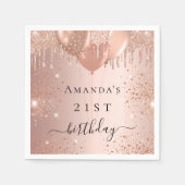 Roos goudglitter-ballonglazen goudglitter servet (Voorkant)