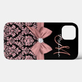 Roos goudglitter Black Damask, Bow, Diamond Case-Mate iPhone Case (Achterkant (horizontaal))