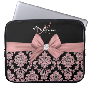 Roos goudglitter Black Damask, Bow, Diamond Laptop Sleeve