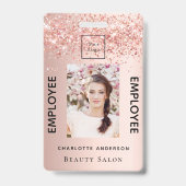 Roos goudglitter blush fotomedewerker badge (Voorzijde)
