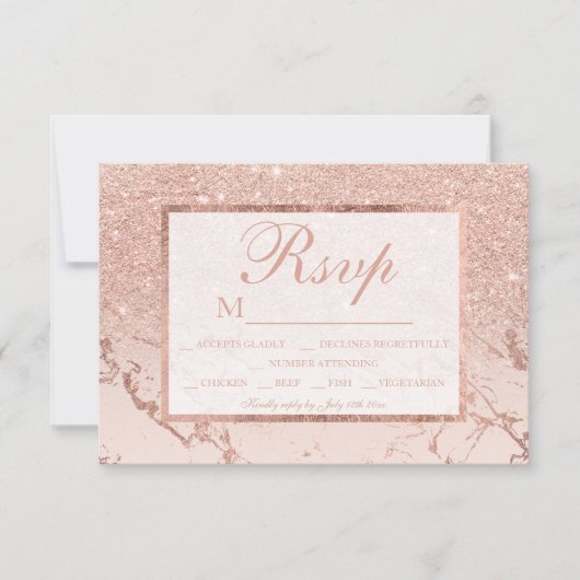 Roos goudglitter blush marmer ombre RSVP bruiloft (Voorkant)