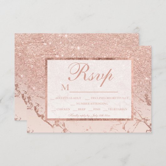 Roos goudglitter blush marmer ombre RSVP bruiloft (Voorkant / Achterkant)