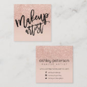 Roos goudglitter blush roze vierkante visitekaartje (Voorkant / Achterkant)