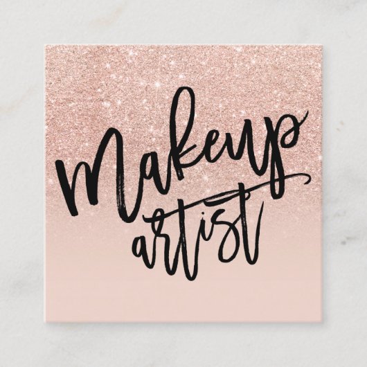 Roos goudglitter blush roze vierkante visitekaartje (Voorkant)