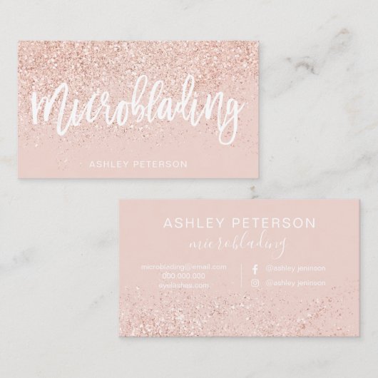 Roos goudglitter blush roze visitekaartje (Voorkant / Achterkant)