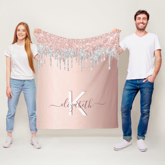 Roos goudglitter blush spargel zilvermonogram fleece deken (In situ)